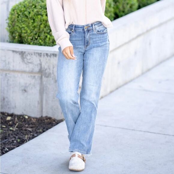 Judy Blue Parkersburg Mid Rise Dad Straight Jeans Size 16 W Stretchy Casual Boho - Picture 1 of 11